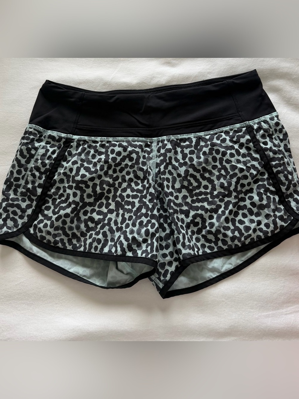 Lulu Lemon Aqua blue/Black Leopard Print Women’s Athletic Shorts size 4